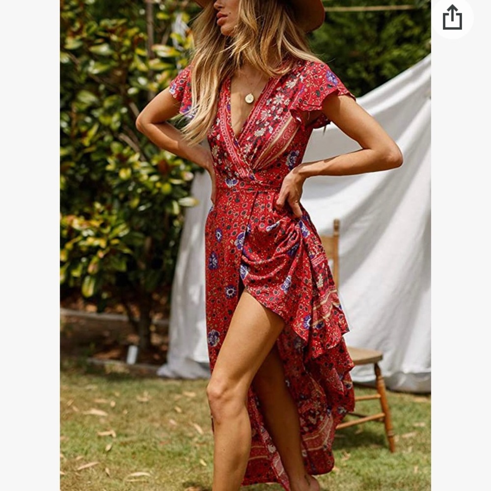 That Amazon Red Floral Wrap Dress
